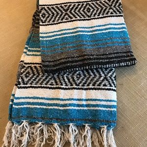 Turquoise, Gray, and White Mexican Blanket